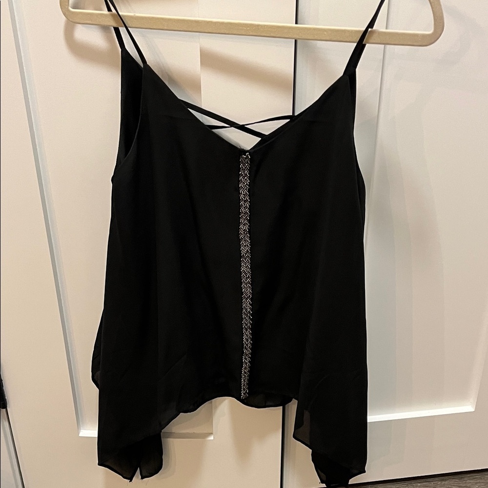 Emmalee Thin Strap V-Neck Tank with Front Beaded Trim and Crossed Back